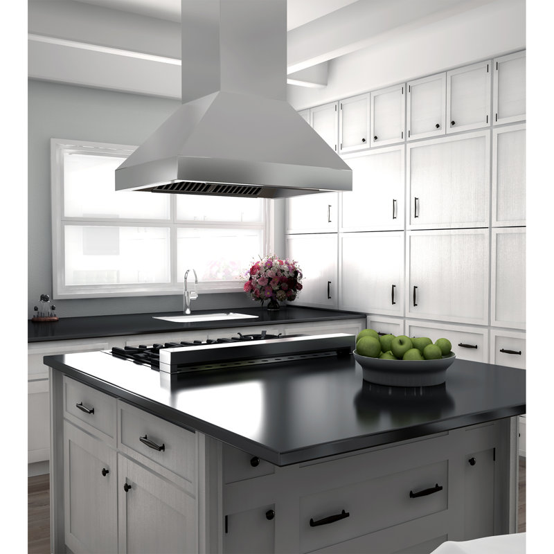 48" Professional 500 CFM Ducted Island Range Hood in Brushed Stainless Steel