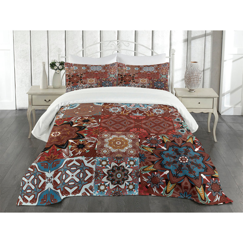 Ambesonne Brown Bedspread Set Victorian Mandala Multicolor, King Coverlet / Bedspread + 2 Standard Shams