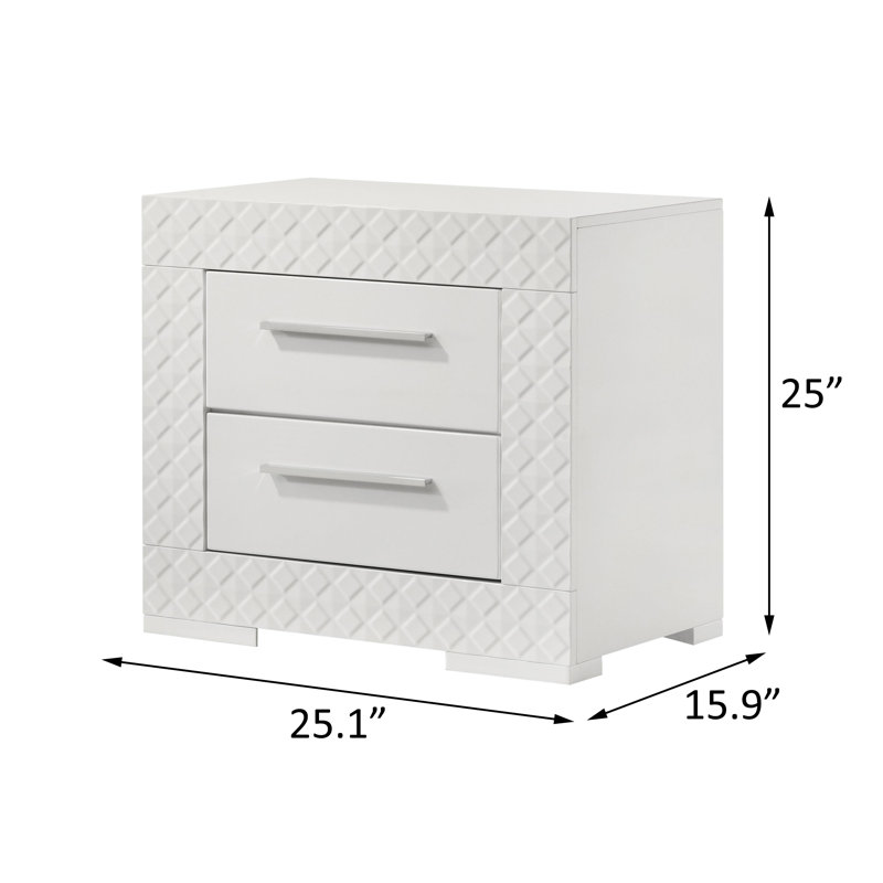2-Drawer Nightstand Bedside Table High Gloss, White