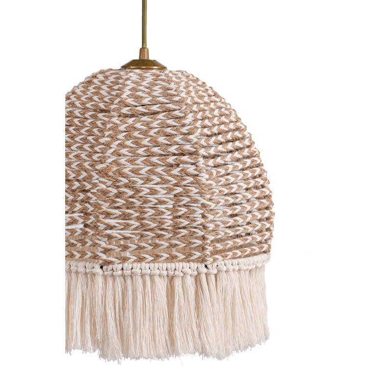 Elegant Bohemian Chandelier, Ecru Color, 11.8 in Diameter x 31.5 in Height | Durable Plastic Body & Cotton Cap | E27 Socket, Max 40 W | Perfect for Country & Rustic Home Décor, Stylish Lighting Fixture