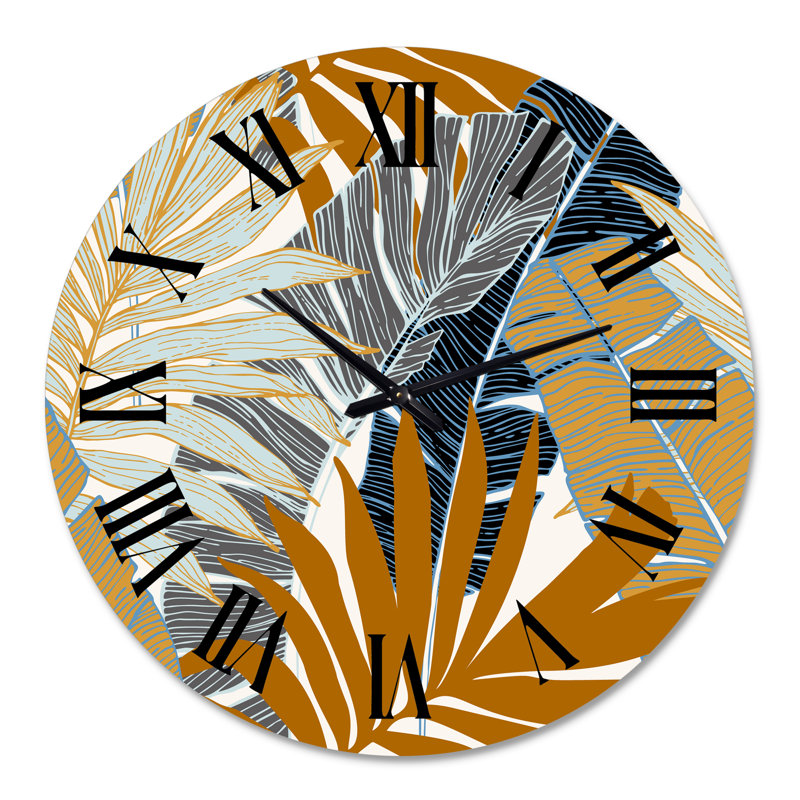 Abstrait palmier d'été tropical et feuilles de bananier - horloge murale moderne, Grand