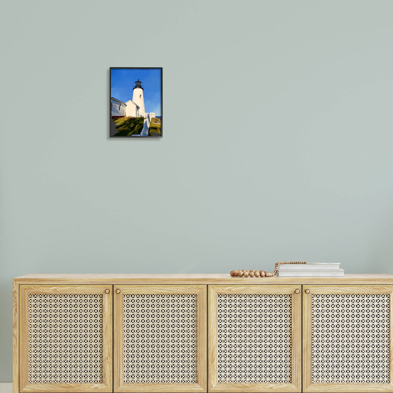 " Lighthouse Ocean Beach View " by Emily Kalina, Midnight Black Framed Giclee, 14" H x 11" W x 1.5" D