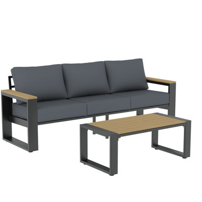 3-Person Aluminum Outdoor Conversation Set, 2 Pieces Patio Sofa with Coffee Table