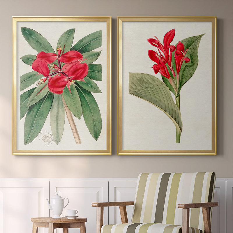 «Flora Of The Tropics III», ensemble de 2 reproductions d'art sur toile encadrées, Or, H 41,25 po x l 61 po x P 1,25 po