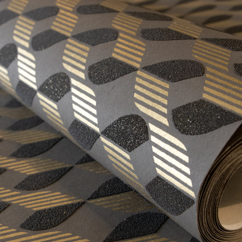 Venus Glass Stone Geometric Wave 10.05m x 53cm Wallpaper Roll, Umber Brown