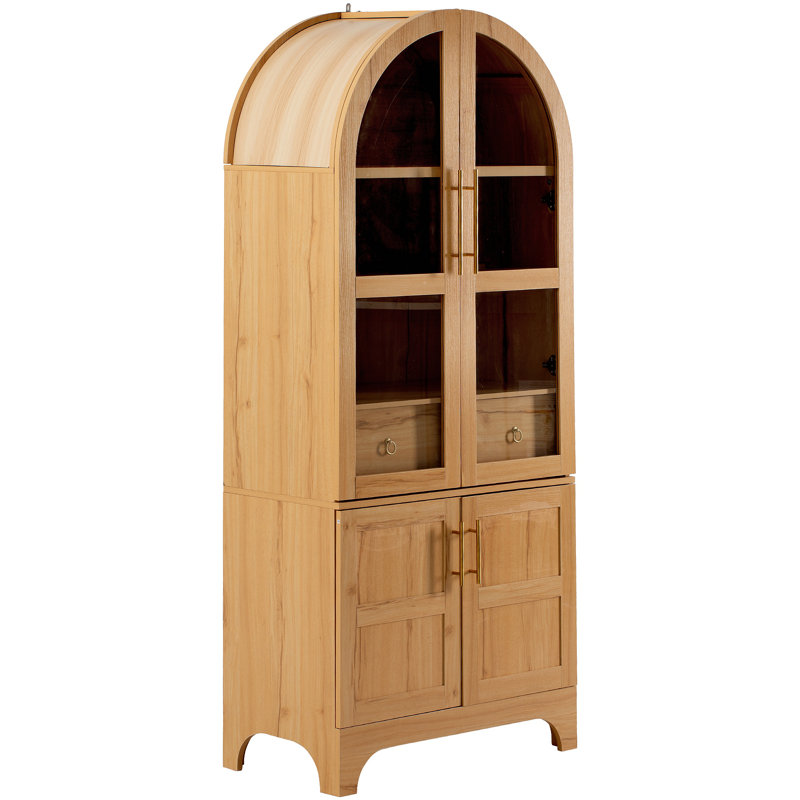 Grand garde-manger arqué avec tablettes de porte, armoire de rangement de cuisine de ferme avec tablettes ouvertes et réglables, tiroir caché et porte en verre, armoire