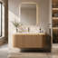 Meuble-lavabo et lavabo 36 po, commode rayée à bords arrondis avec tiroir, capteur de lumière, lavabo intégré en pierre frittée à motif de travertin, pré-assemblé, couleur grain de bois naturel-2054644055-2054644053