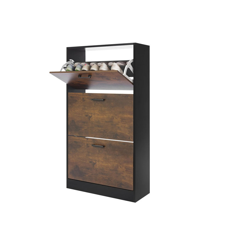 12 Pair Shoe Storage Cabinet, Black/Brown