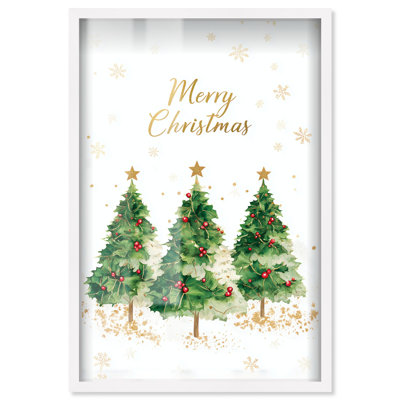 Décoration murale Merry Christmas I Shadowbox Print par Art Remedy, cadre blanc, 17 x 25