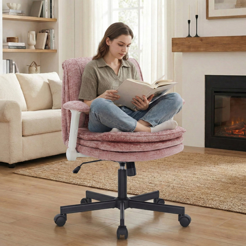 Criss Cross Legged Chenille Fabric Office Chair, Pink