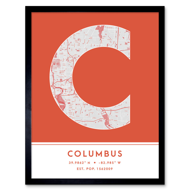 Columbus City Map Columbus Orange - Single Picture Frame Typography