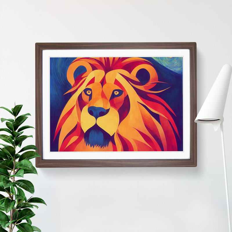 Brilliant Lion - Single Picture Frame Print, 34cm H x 46cm W x 2cm D, Walnut Framed