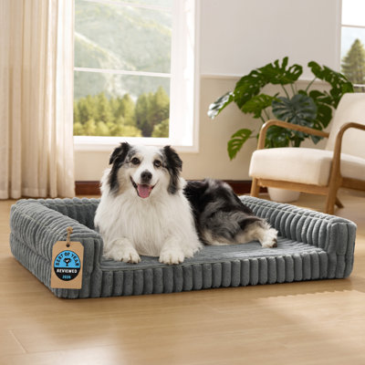 Bedsure ComfyFleece Orthopedic Dog Bed Sofa for Large Dogs - Egg Crate Memory Foam Dog Couch, Three-Sided Bolster, Waterproof Washable Cover, Non Slip