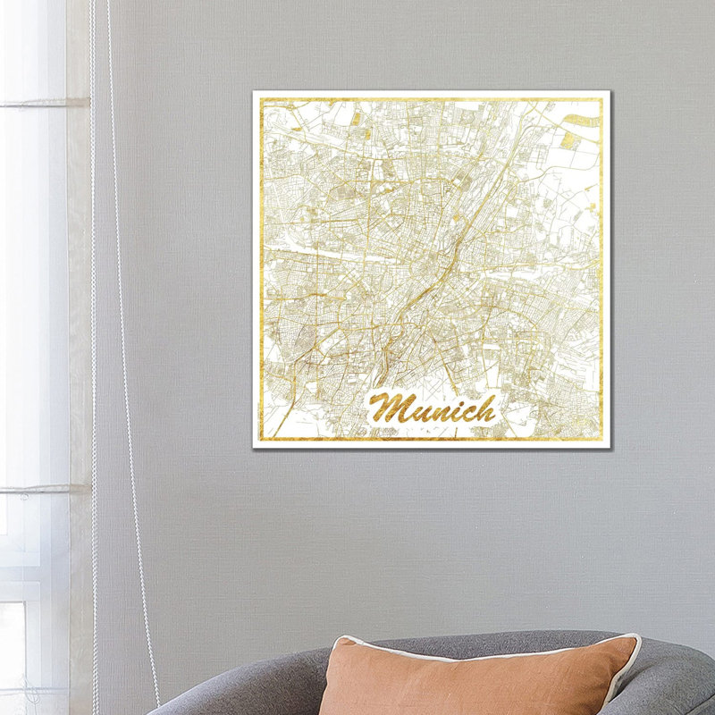 Munich Leaf Urban Blueprint Map by Hubert Roguski - Wrapped Canvas Print, 66.04 cm H x 66.04 cm W x 3.175 cm D