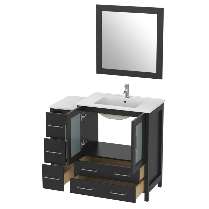 Brescia 42" Single Sink Freestanding Bathroom Vanity with Ceramic Top and Matching Mirror, Espresso