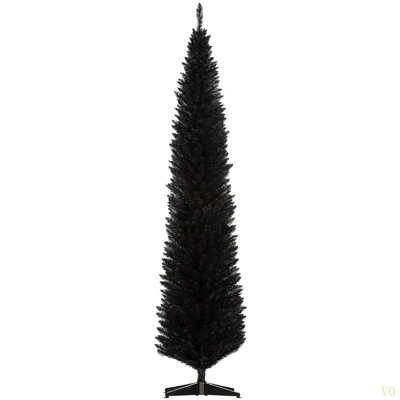 8' Artificial Pencil Christmas Tree, Slim Xmas Tree With 618 Realistic Branch Tips And Plastic Stand