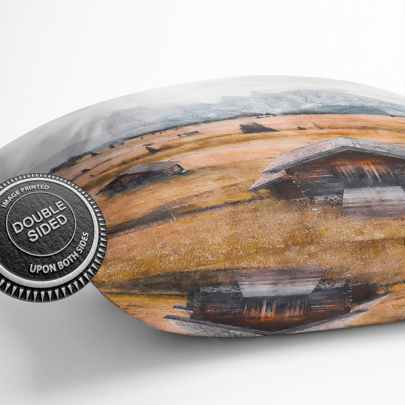 Landscape With Cabins Painting Square Throw Cushion, 40cm H x 40cm W x 15cm D