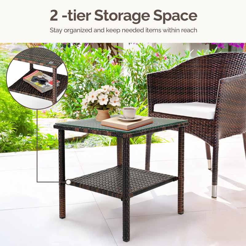 Patio Rectangular Side Table, Brown