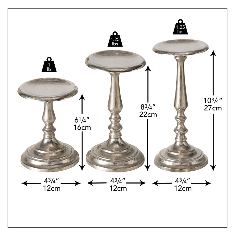 3 Piece Silver  Pillar Candle Holder Set
