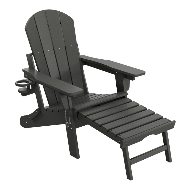 Chaise Adirondack d'extérieur réglable et pliante avec porte-gobelet et repose-pieds dissimulé, Gris