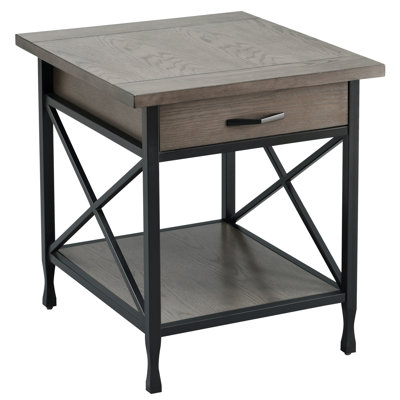 Table de bout en bois massif X Design gris fumée