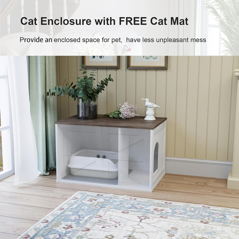 Enceinte de litière pour chat, litière cachée avec séparateur amovible gris, Blanc