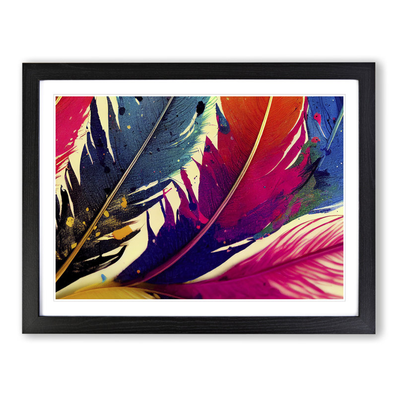 Bird Feather Splash - Single Picture Frame Painting, Black Framed, 46cm H x 64cm W x 2cm D