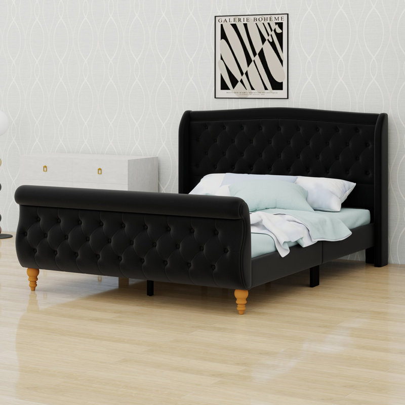 Upholstered Bed, Queen, Black