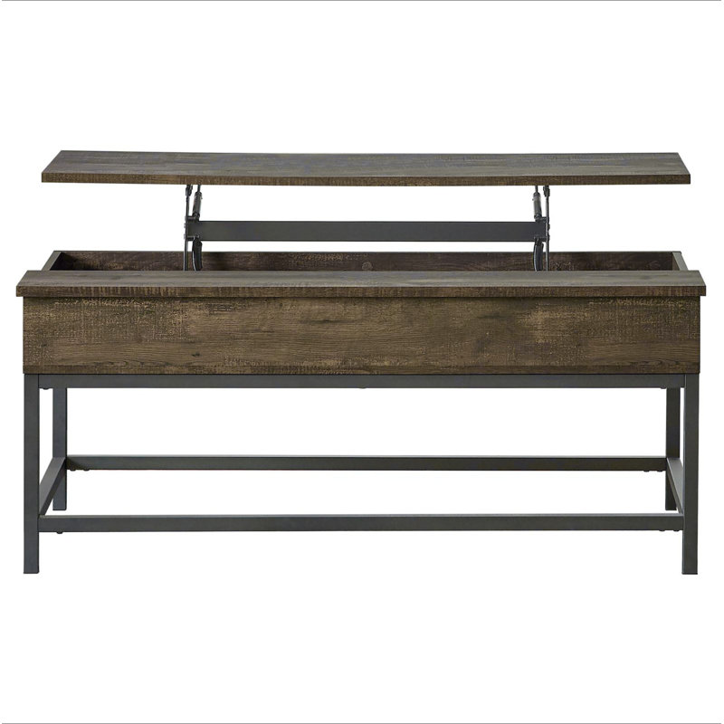 Table basse à plateau relevable brun chêne et sable noir