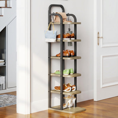 Range-chaussures à 6 niveaux, tour à chaussures étroite, étagère à chaussures haute, étagères à chaussures de coin pour petits espaces, vestibule, salon