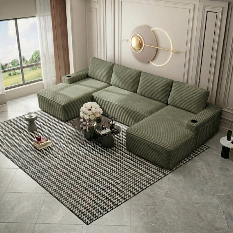 Canapé modulaire en forme de U 133,4 po pour salon, canapé-lit modulaire désossé et confortable, sans assemblage, vert, Vert
