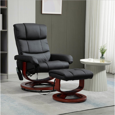 Fauteuil inclinable de massage avec repose-pieds, fauteuil inclinable pivotant et repose-pieds, fauteuil inclinable en similicuir avec télécommande, 10 points de vibration et poche latérale