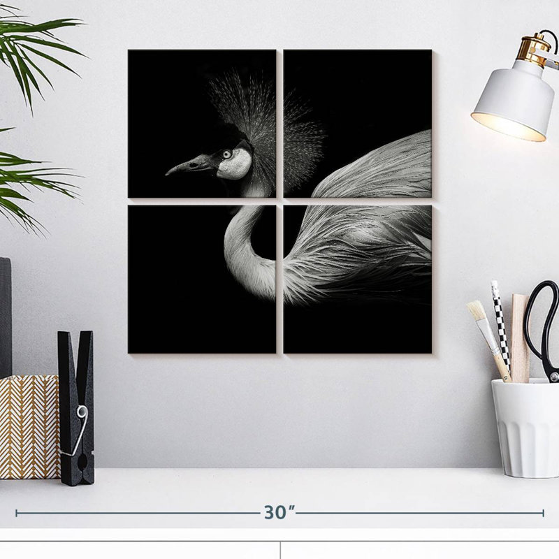 Grue noire et blanche, H 18 po x l 18 po