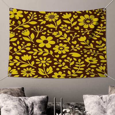 Tapisserie murale jaune à motif floral - décoration murale florale