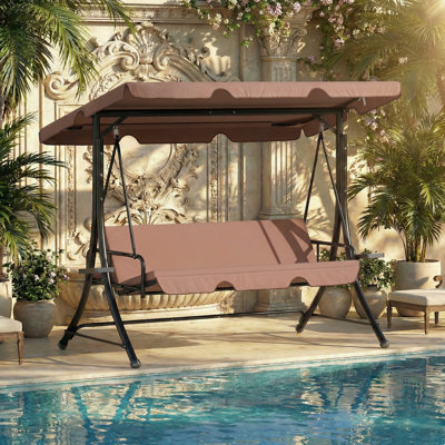 Outdoor Patio 3 Seat Swing Chair With Removable Cushion & Convertible Canopy