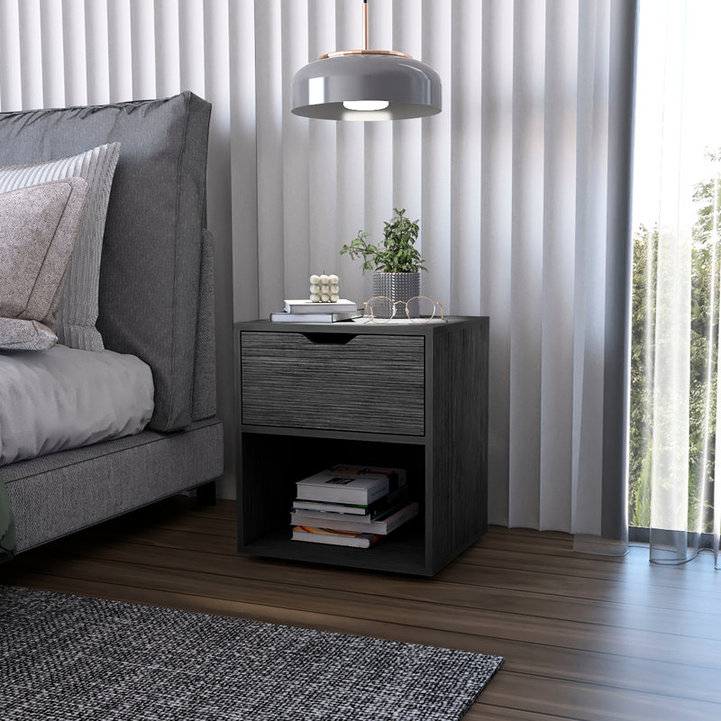 Table de chevet grise pour la chambre à coucher - Vaste espace et table de chevet de rangement durable, conception élégante