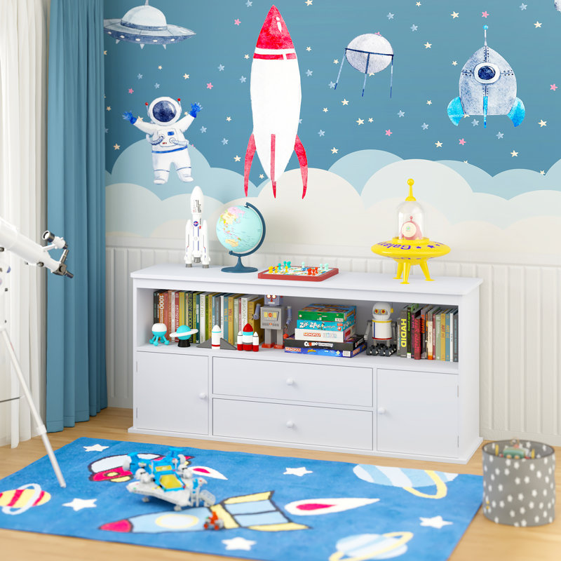 Armoire de rangement pour jouets avec 2 tiroirs et portes pour enfants