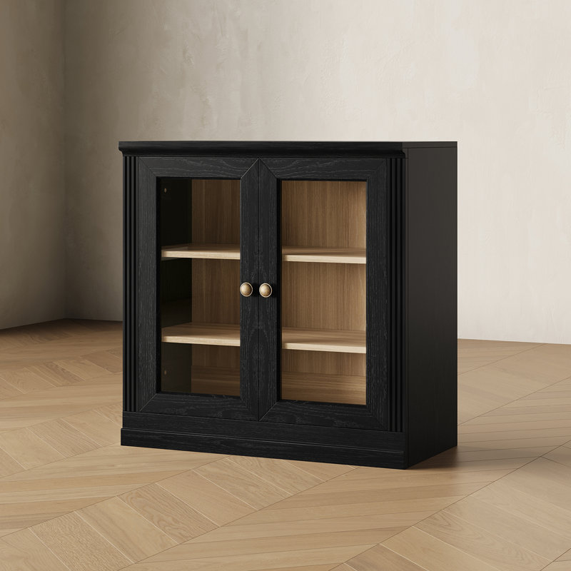 Modular Storage Display Cabinet with Doors  (Set of 1), Black, Black