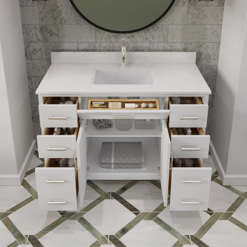 Meuble-lavabo simple en bois massif l 48 po x P 22 po Kali II, Blanc, 48"