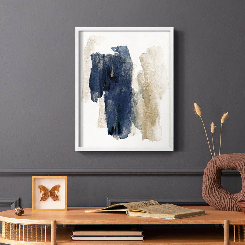 Reproduction encadrée bleu marine - bois massif, Blanc, H 10 po x l 8 po