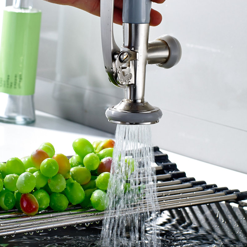 Robinet d'évier commercial - Cuisine contemporaine en nickel brossé, rétractable, à application large pour débit aéré