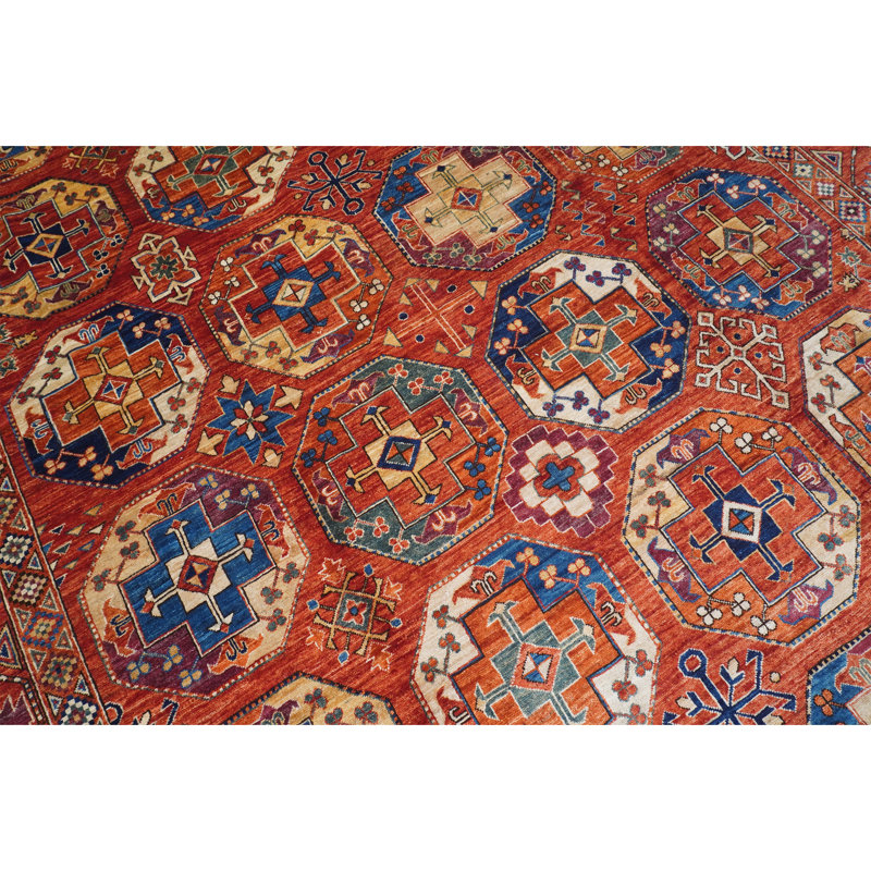 Hand Knotted Wool Southwestern Area Rug in Black/Cream/Red/Blue