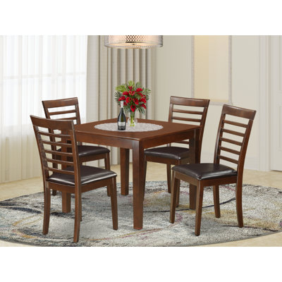 5 Piece Modern Dining Table Set Includes a Square Wooden Table and 4 Faux Leather Kitchen Dining Chairs, Mahogany