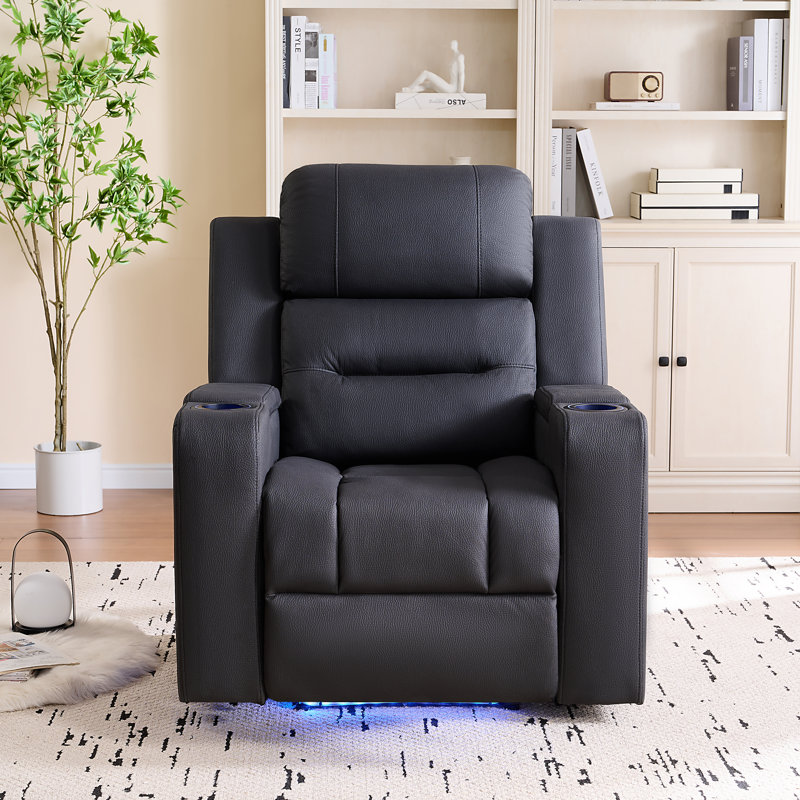  Hjalti 35.46" Dual Motor Power Recliner Chair Technical Fabric Massage and Heat Recliner with LED light and Refrigerated Cups Holder