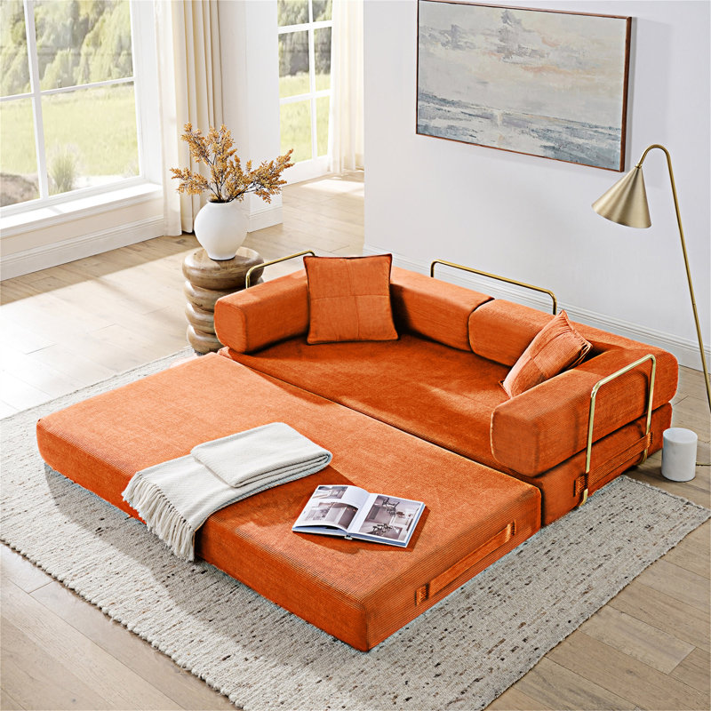Canapé-lit convertible pliable avec dossier amovible, Orange
