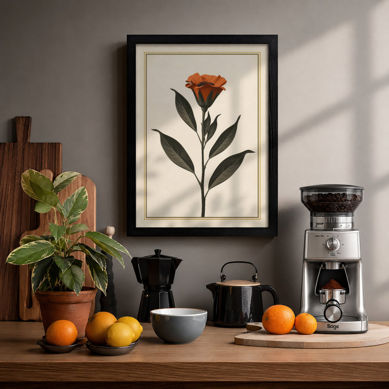 Burned Orange Bloom Botanical - Framed Print, A1 - 84.1 x 59.4 cm, Black