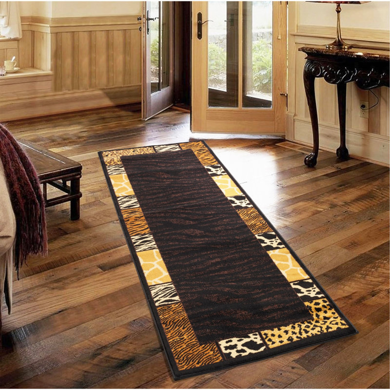 Black  Animal Print Area Rug, Runner 2'7" x 7'3"