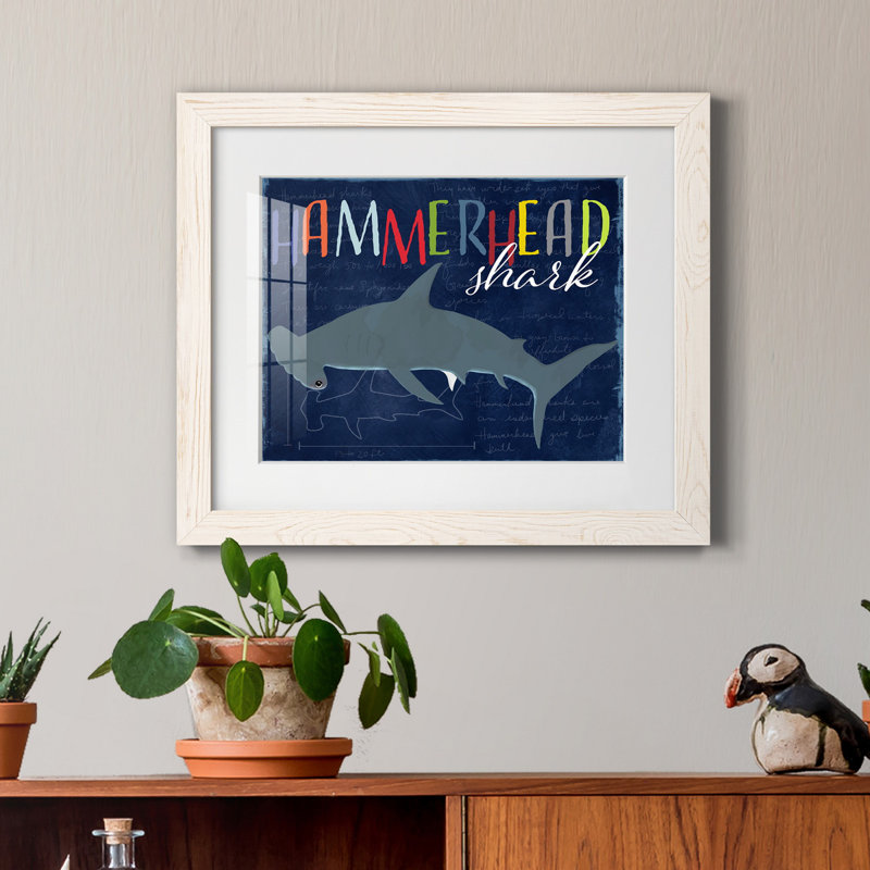 " Hammerhead Shark ", 24" H x 18" W x 1.5" D, White Framed Paper