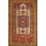 Antique Geometric Medallion Wool Hand Knotted Pile Coral / Salmon Pink 1890s Rug