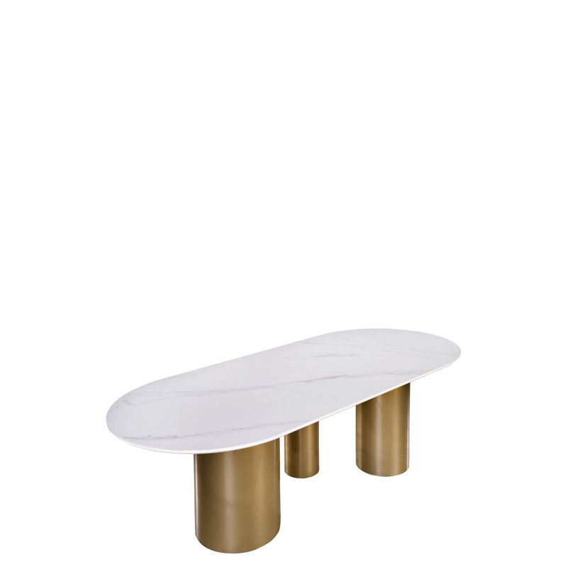 Table de salle à manger contemporaine à dessus en pierre Balhane, Blanc